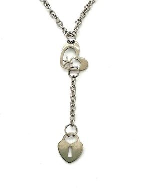 🆕 Pisces Zodiac/Water Sign with Hanging Lock Heart Pendant Necklace-Stainless